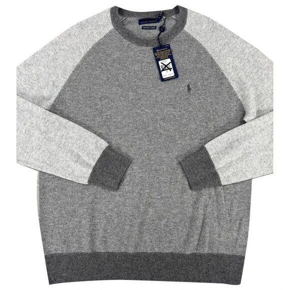 Polo Ralph Lauren Sweater 100% Cashmere Washable Grey Men's Size Large $248 New - Picture 1 of 14